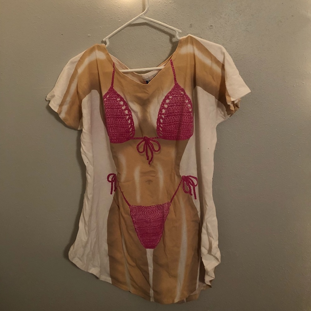 Faux bikini swimsuit cover up